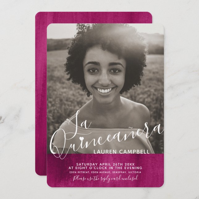 Red pink modern art La Quinceañera photo Invitation (Front/Back)