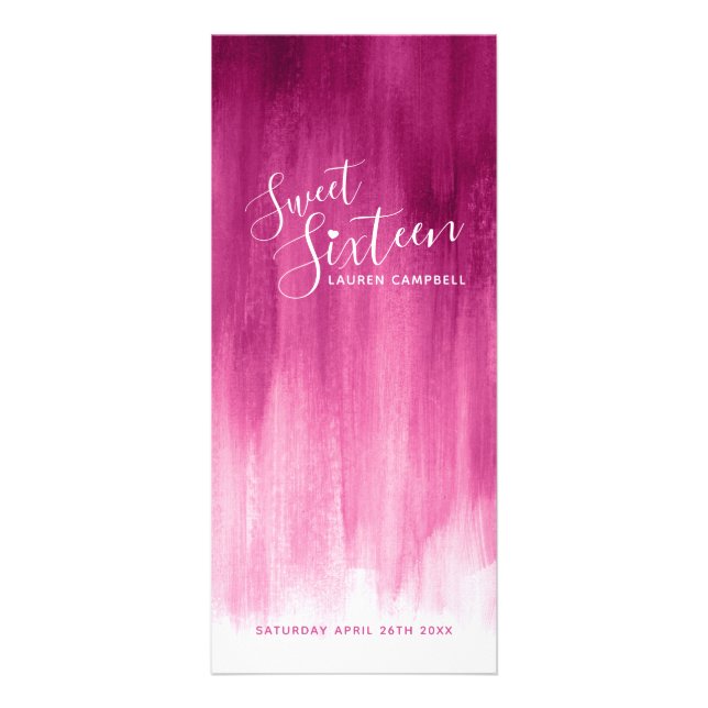 Red pink modern graded art sweet 16 menu rack pack (Front)