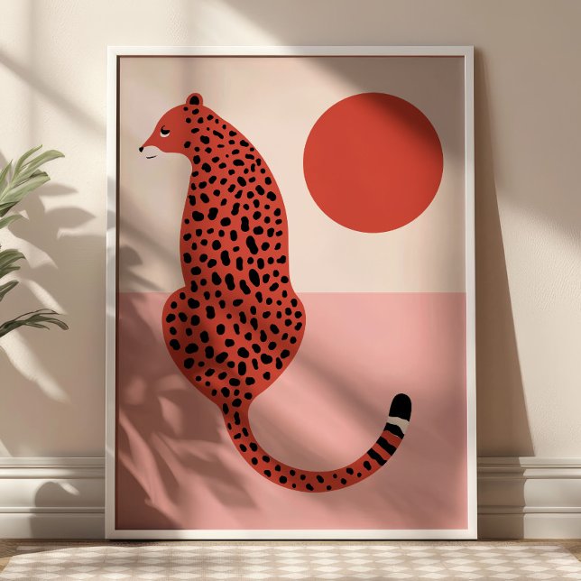 Red& Pink Modern Leopard Illustration Animal Art Poster (Creator Uploaded)