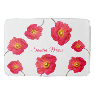 Red Pink Modern Poppies Poppy Flower White Bath Mat
