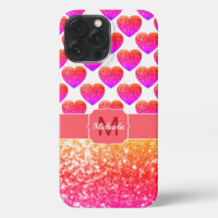 Red Pink Orange Glitter sparkles Hearts Monogram