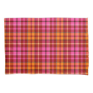 Red Pink Orange Plaid Tartan Design Pillowcase
