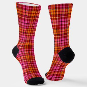 Red Pink Orange Plaid Tartan Design Socks