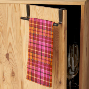 Red Pink Orange Plaid Tartan Design  Tea Towel