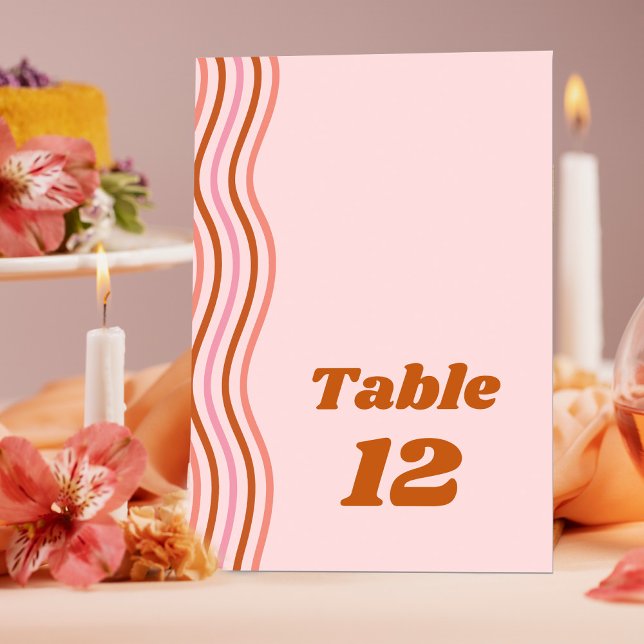 Red Pink Orange Retro Groovy Disco Wedding Table Number (Creator Uploaded)