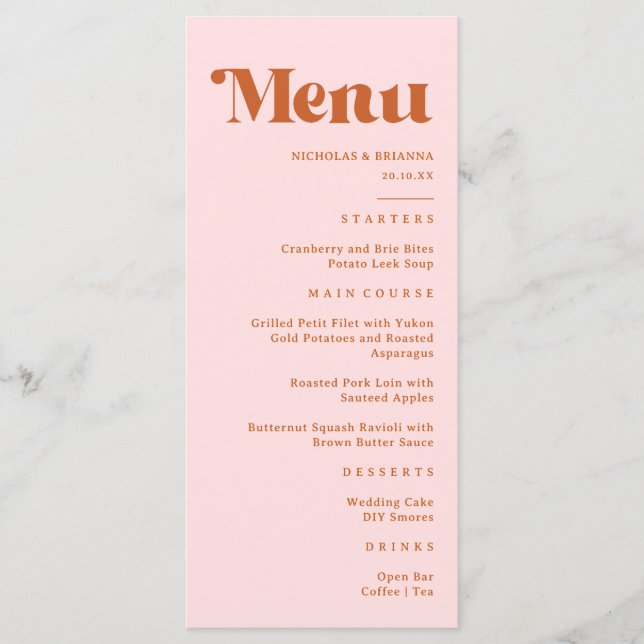 Red Pink Orange Retro Wedding Menu (Front)