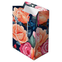 Red Pink Orange Roses Pattern Chiffon