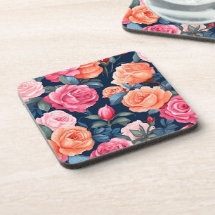 Red Pink Orange Roses Pattern Design Coaster