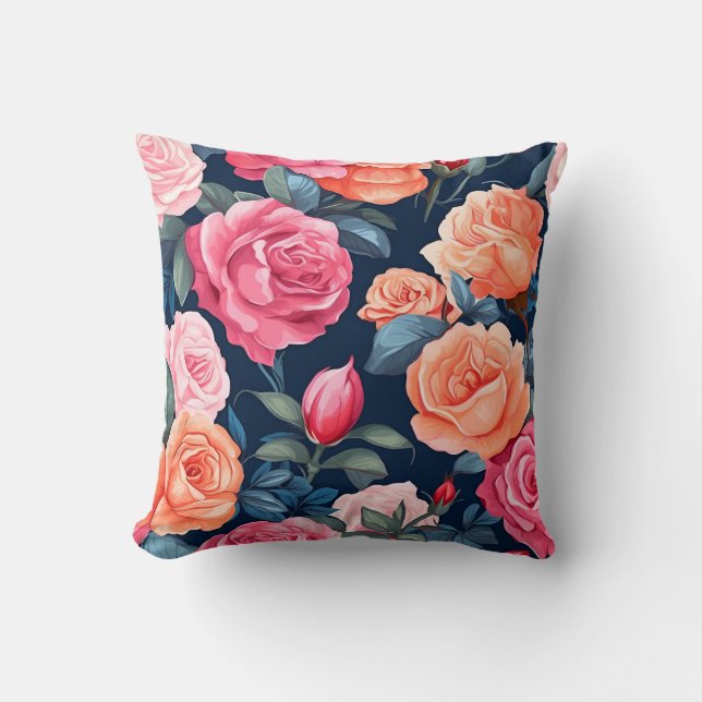 Red Pink Orange Roses Pattern Design Cushion (Front)