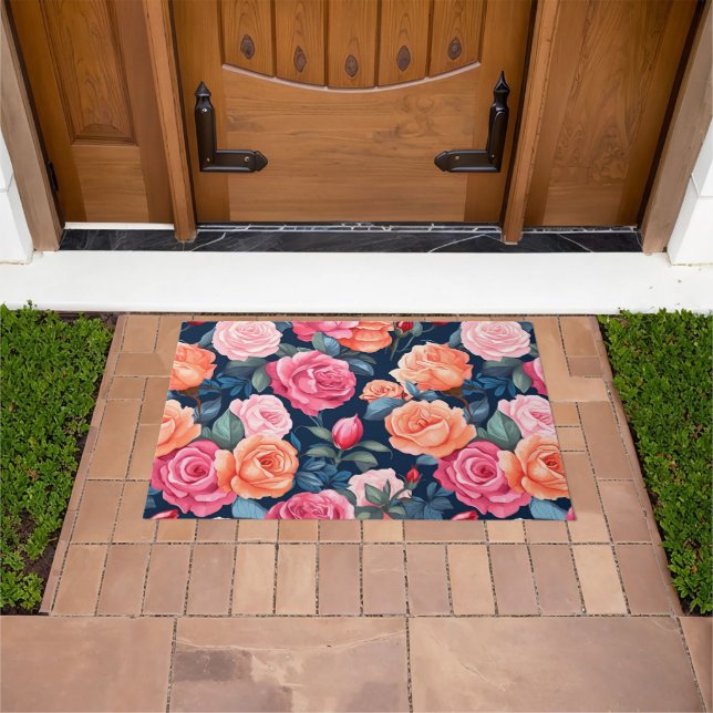 Red Pink Orange Roses Pattern Design Doormat (Outdoor)