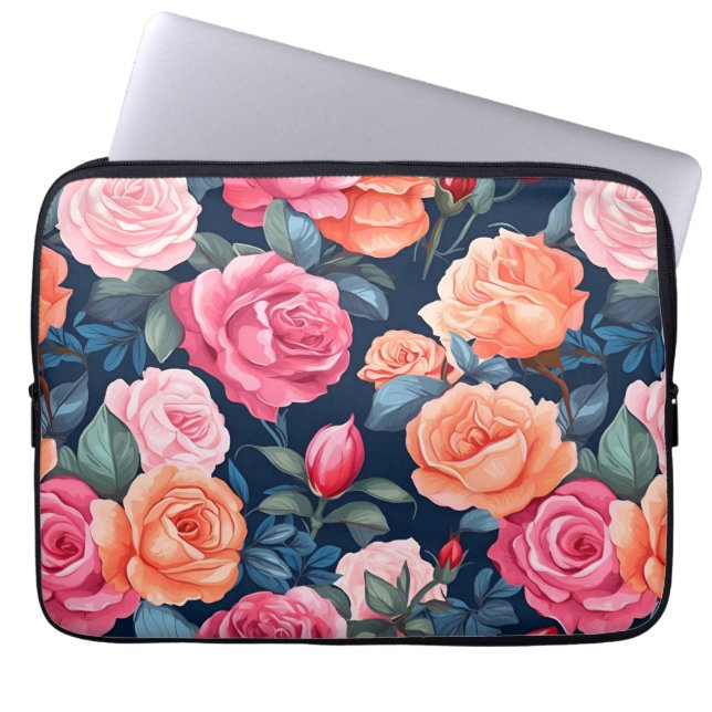 Red Pink Orange Roses Pattern Design Laptop Sleeve (Front)