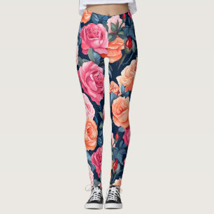 Red Pink Orange Roses Pattern Design Leggings