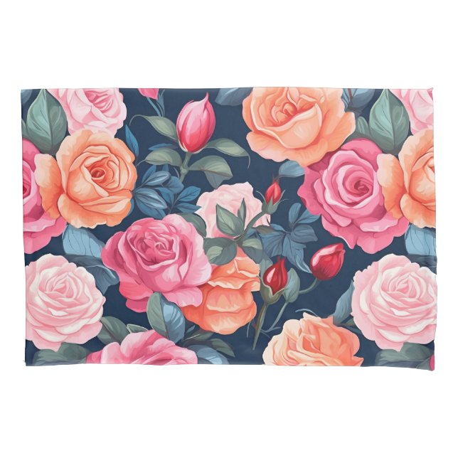 Red Pink Orange Roses Pattern Design Pillowcase (Front)