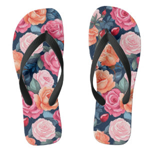 Red Pink Orange Roses Pattern Design Thongs