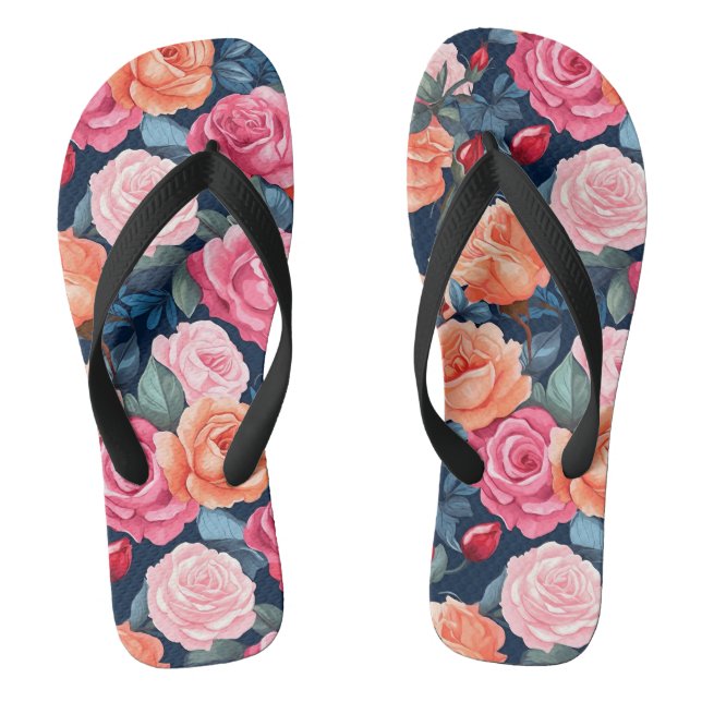Red Pink Orange Roses Pattern Design Thongs (Footbed)