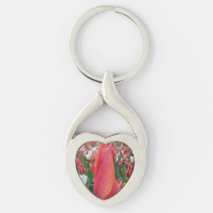 Red/Pink/Orange Tulip Flower Heart Keychain