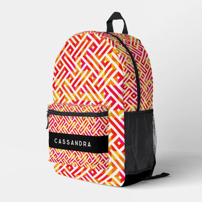 Red Pink Orange Yellow Midcentury Art Pattern Printed Backpack (Back Corner Right)