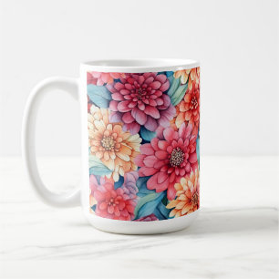 RED PINK ORANGE ZINNIA BLOOMS COFFEE MUG