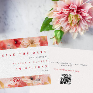 Red & Pink Painterly Floral QR Code Wedding Save The Date