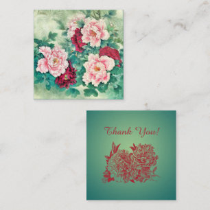 Red Pink Peonies & Green Leaves Thank You Card
