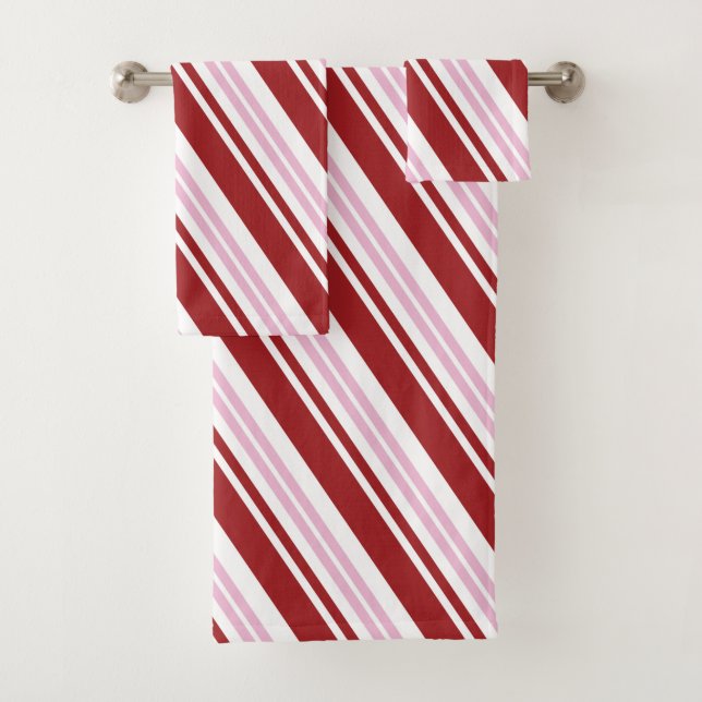Red & Pink Peppermint Bath Towel Set (Insitu)