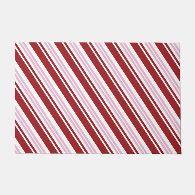 Red & Pink Peppermint Stripe Doormat (Front)