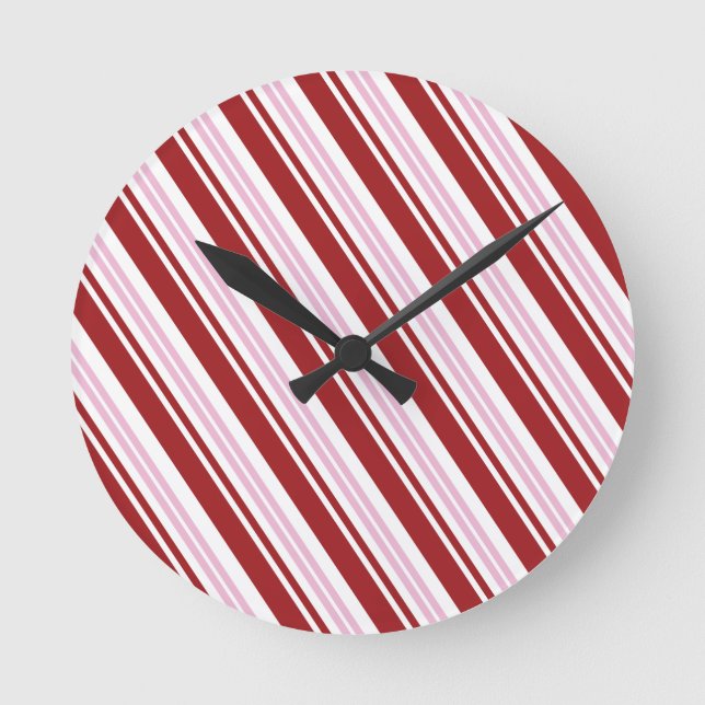 Red & Pink Peppermint Stripe Round Clock (Front)