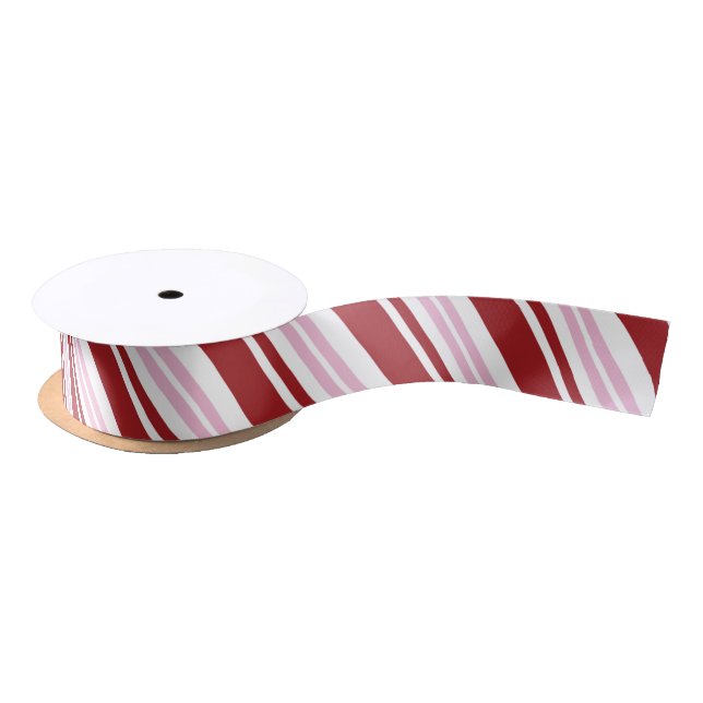 Red & Pink Peppermint Stripe Satin Ribbon (Spool)