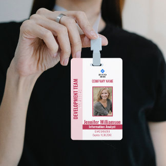 Red Pink Photo Company Security QR Code Employee ID Badge