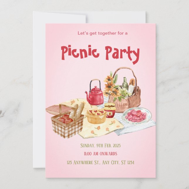 Red Pink Picnic Party Invitation (Front)