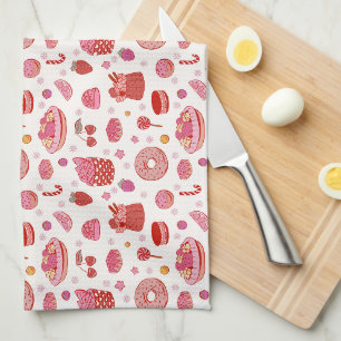 Red pink pies & sweets tea towel