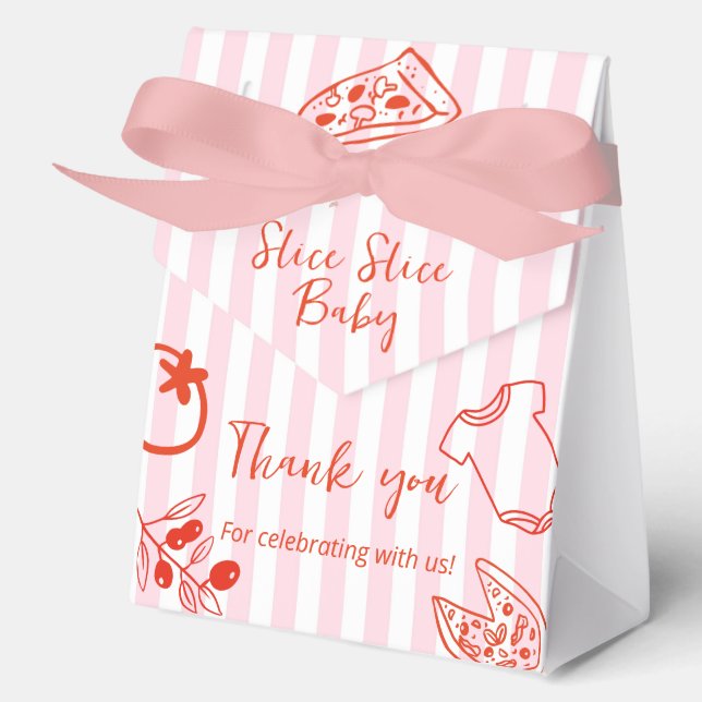 Red & Pink Pizza Baby Shower Thank you Favor Box (Front)