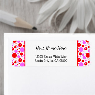 Red Pink Polka Dots and Circles Editable Return Address Label