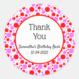 Red Pink Polka Dots and Circles Editable Thank You Classic Round Sticker
