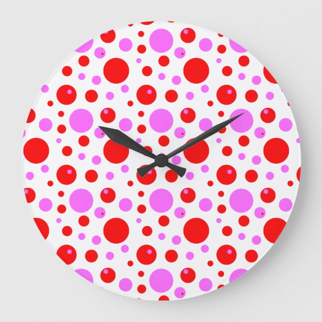Red Pink Polka Dots Wall Clock (Front)