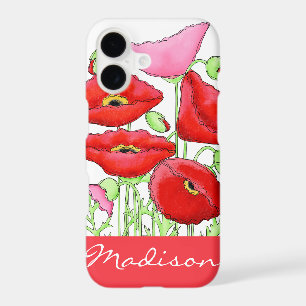 Red Pink Poppies Art Custom Name Personalised