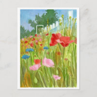Red Pink Poppies Watercolor Flowers