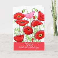 Red Pink Poppy Flowers 60th Happy Birthday