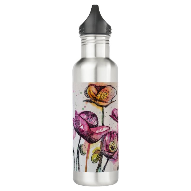 Red Pink Purple Poppy Flowers Poppies Floral 710 Ml Water Bottle (Left)