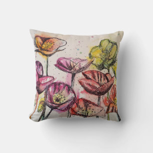 Red Pink Purple Poppy Flowers Poppies Floral Cushion