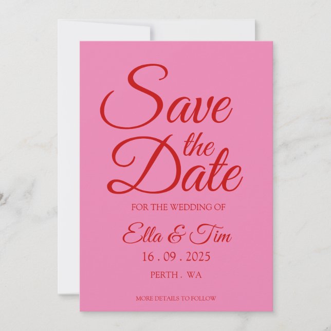 Red & Pink Quirky Unique Wedding Save The Date Invitation (Front)