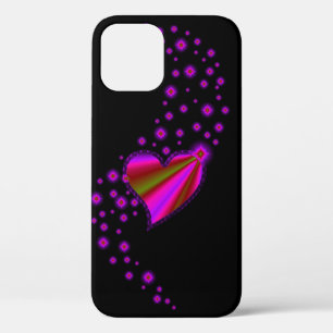 Red Pink Rainbow Heart with Stars on black iPhone 12 Case