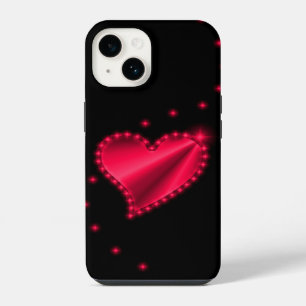 Red Pink Rainbow Heart with Stars on black iPhone Case