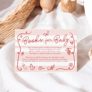 Red Pink Retro Cute Illustrated Books Baby Shower Invitation