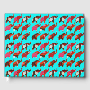 Red & Pink Retro Elephants Guest Book