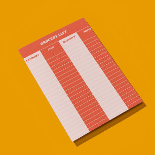 Red Pink Retro Grocery List Notepad