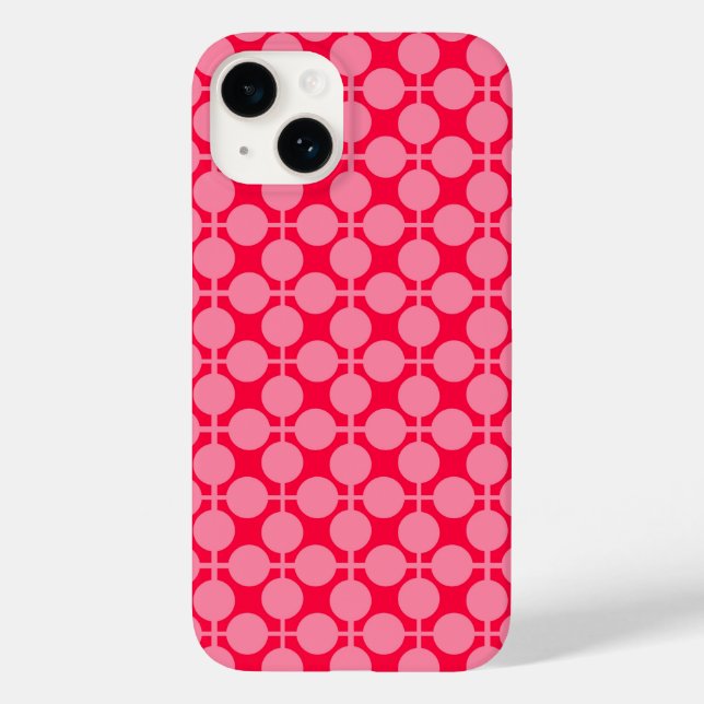 Red pink retro monochrome polka dot pattern  Case-Mate iPhone case (Back)