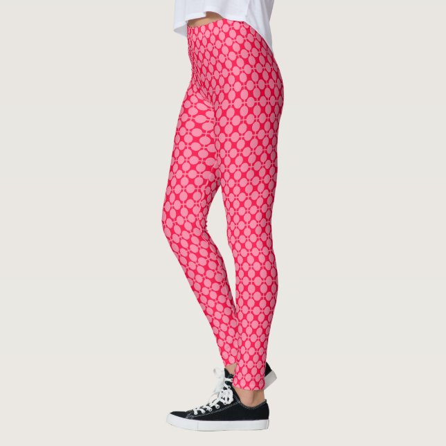 Red pink retro monochrome polka dot pattern  leggings (Left)