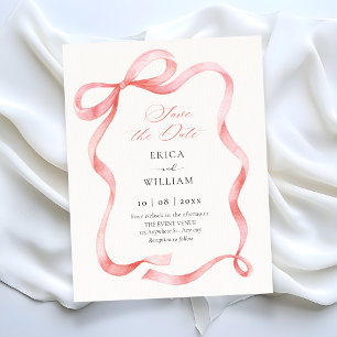 Red pink ribbon bow save the date