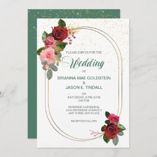 Red Pink Rose Double Frame Wedding Invitation